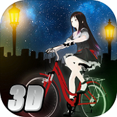 单车少女夜色街灯